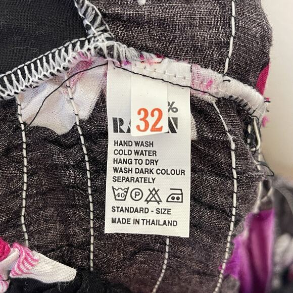 Vtg Black Pink Hibiscus Flower Halter Dress Hawaiian Y2K Babydoll Fairy Sz M - Picture 7 of 10